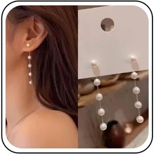 Boho Pearl Drop Dangle Earrings Gold Long Tassel Bead Earring Tiny Pearl Chain Earring Vintage Earrings Jewelry for Women