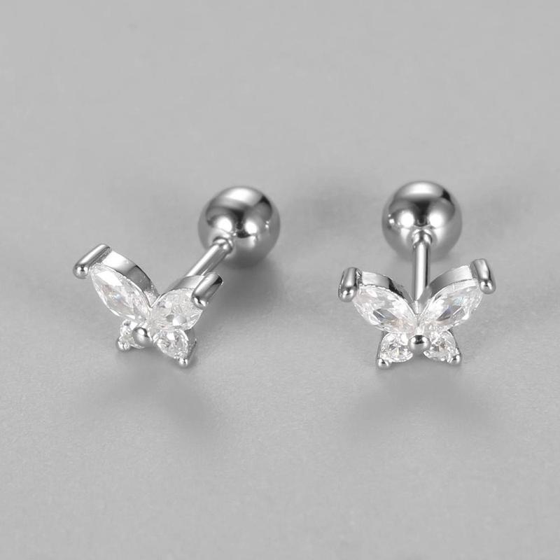 925 Sterling Silver 18K Gold CZ Butterfly Screw Back Stud Earrings for Women Cartilage Tragus Earlobe Conch Piercing Jewelry