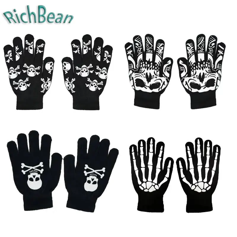 1 Pair Halloween Skull Bone Gloves, Skeleton Hand Printed Fingerless Gloves, Gothic Y2K Punk Style Stretch Gloves, Unisex Couple Costume Accessories for Halloween Party, Cosplay, Festival Outfit, Streetwear Fashion & Daily Wear