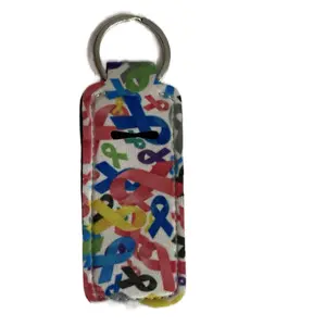 Ribbon Coated Chapstick Holder with Colorful Design Keychain