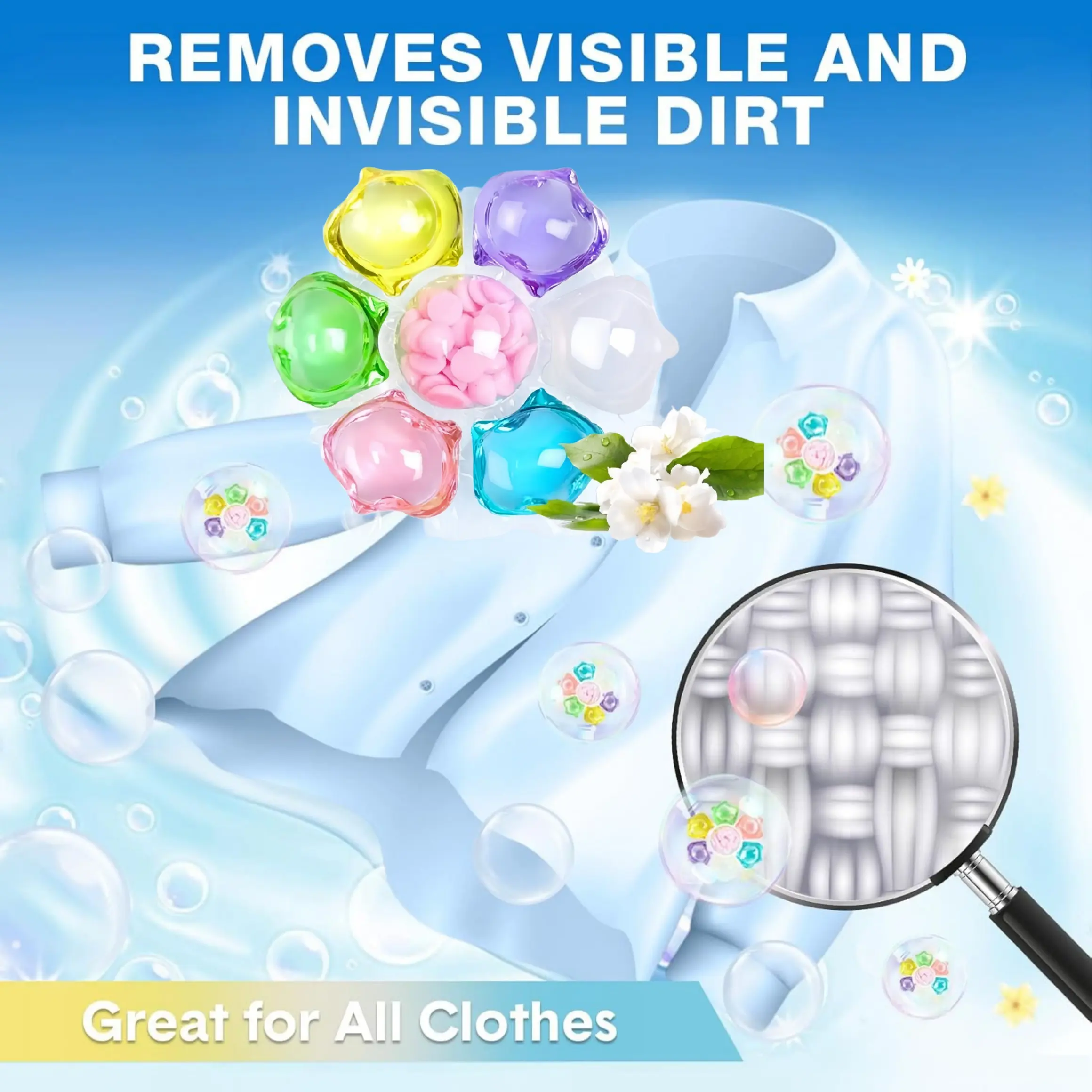7-In-1 Laundry Gel Beads, 20pcs/bag, 100pcs/tub, Scented, Fragrance Detergent Beads, Stain Remover, Color Protector, Antibacterial, Deep Clean, Machine & Hand Wash, Home Essentials, Scented Detergent Balls