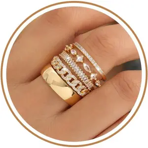 Stackable Gold Rings for Women Non Tarnish Trendy Dainty 14K Gold Plated Stacking Cubic Zirconia Thumb Ring Set Pack Statement Chunky Band Rings Promise Engagement Rings Size 7 8 9 10 11-USA