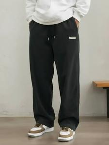 men's letter patched drawstring waist pants, casual trousers for daily wear, pants for men, work pants men, vintage clothing, streetwear trousers, casual comfy stretchy trousers, casual minimalist trousers, casual pocket pants. casual fit trousers