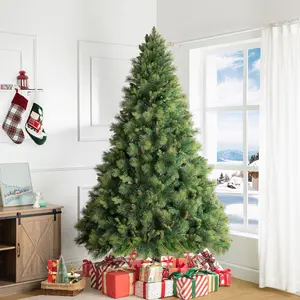 7.5ft Prelit Artificial Christmas Tree with Pine Cones, Foot Pedal, 1556 Branch Tips, 750 Warm Lights, and a Sturdy Metal Stand, 61" Wide Realistic Traditional Christmas Tree.