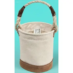 All-Purpose Mini Tool Bucket with Leather-Bottom, Small Utility Pouch for Nuts and Bolts, Reinforced Rope Handle, Durable Storage Organizer, Compact Work Gear for Easy Transport