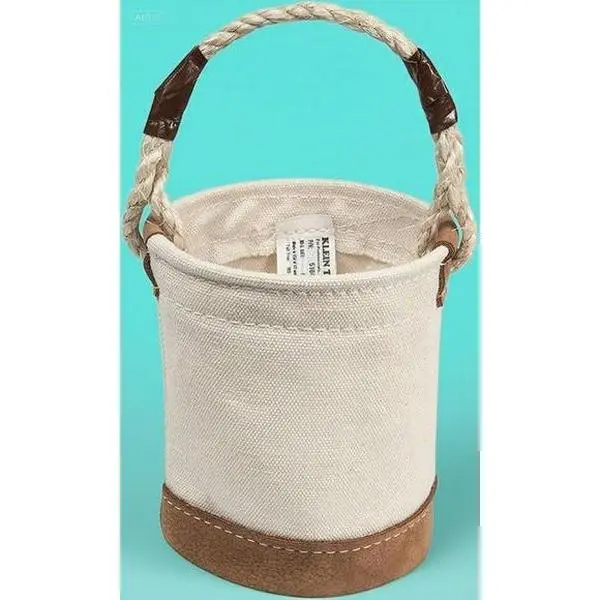 4-1/2-inch Diameter 6-inch Tall All-Purpose Mini Tool Bucket - Leather Bottom, Reinforced Rope Handle, Small Utility Pouch for Nuts and Bolts, Compact Durable Organizer for Car, Desk Transport