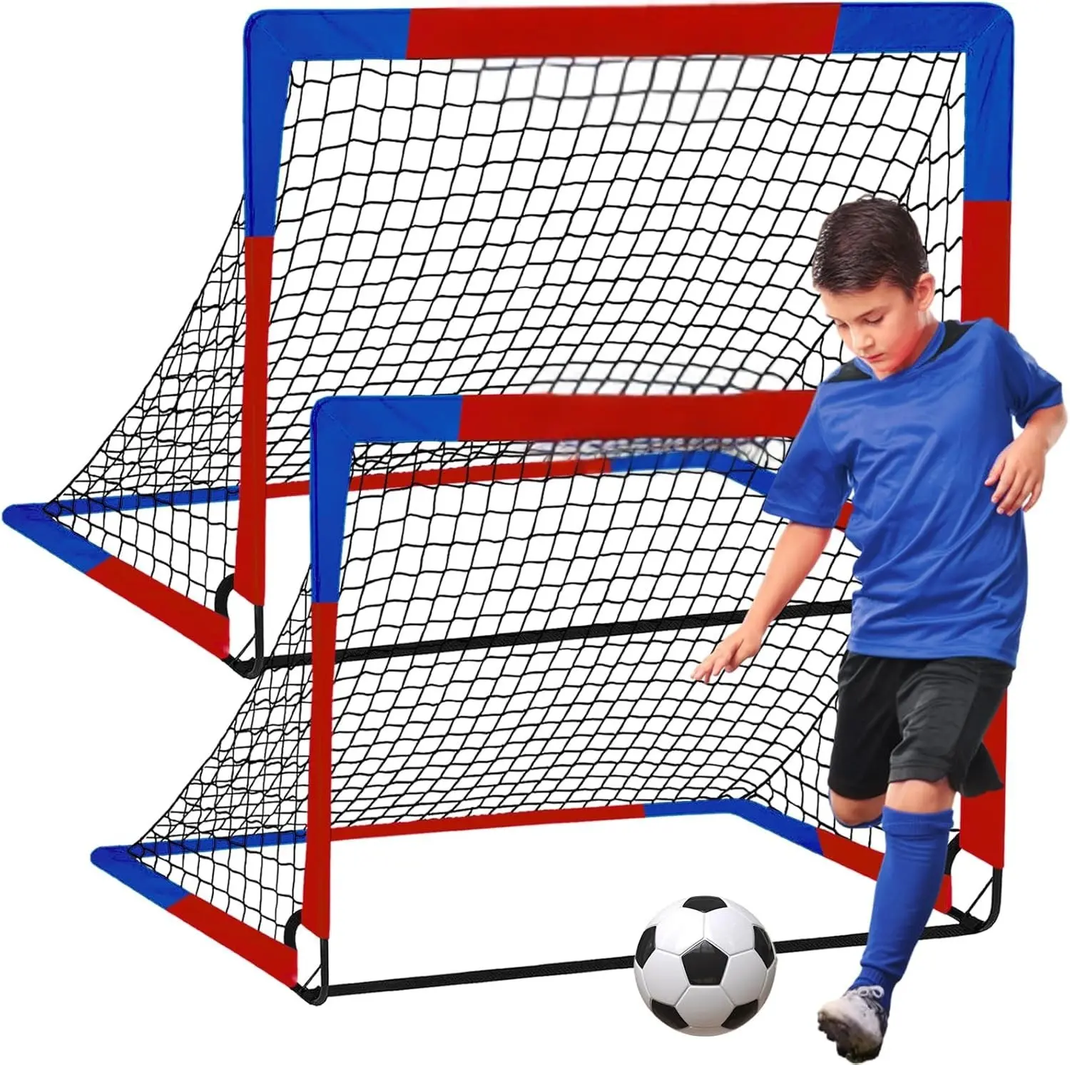 2 Pack Pop Up Soccer Goal Nets 4x3 ft for Kids | Portable Indoor Outdoor Practice Goals