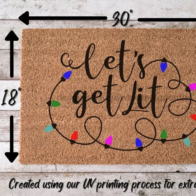Let's Get Lit Funny Christmas Door Mat | Funny Christmas Doormat | Christmas Holiday Gift | Welcome Mat | Doormat | Winter Decor