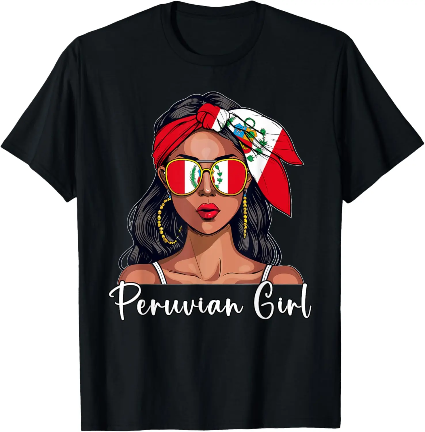 Women's Graphic T-Shirt with Vintage Peru Flag, Casual 100% Cotton Short Sleeve Round Neck Streetwear Top