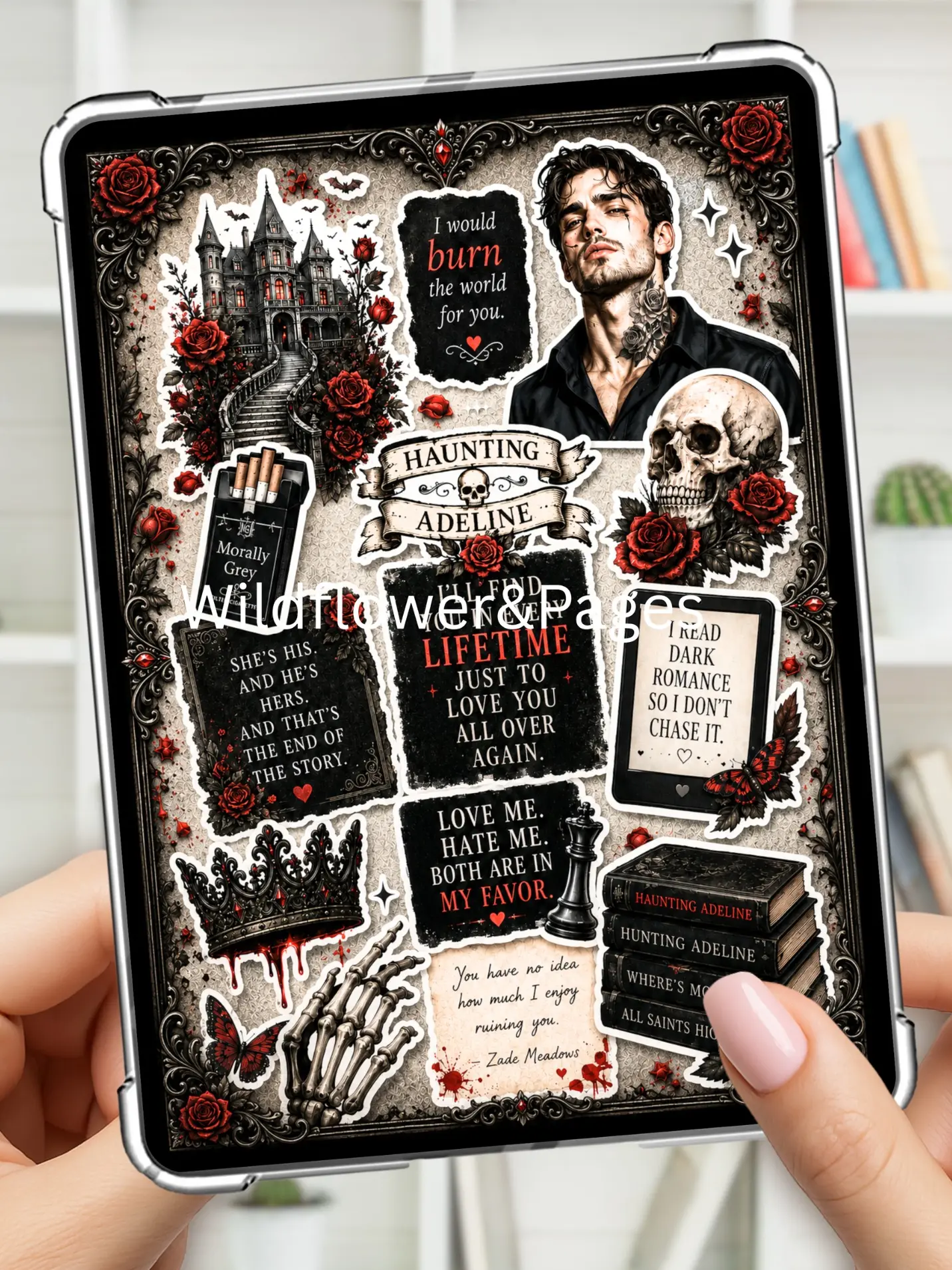 Kindle Insert Haunting adeline, paperwhite, colorsoft, scribe, kobo,ipad, fire, boox go 7, Ereader, bookish gift, dark romance, goth