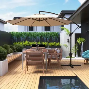 10ft Cantilever Offset Umbrella, Hanging Umbrella with Adjustable Tilt, UV-Resistant Canopy, Rust-Proof Iron Frame for Poolside, Backyard, Garden, Beige/Blue/Red