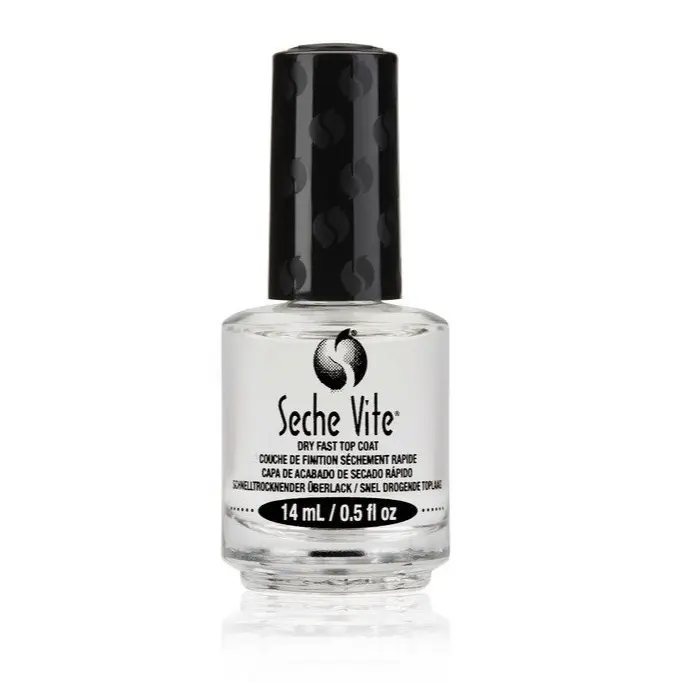 Seche Vite Fast-Drying Top Coat Nail Polish - 0.5 fl oz Cosmetic Liquid Bottle, Made in USA, Long-Lasting, Butyl Acrylate, Glossy Finish, Applies Over Polish, Nail Care for Busy Days Manicure, Enhances Natural Shine