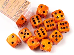 Vortex Orange & Black D6s (12) | D6 Block | Chessex Dice (12)