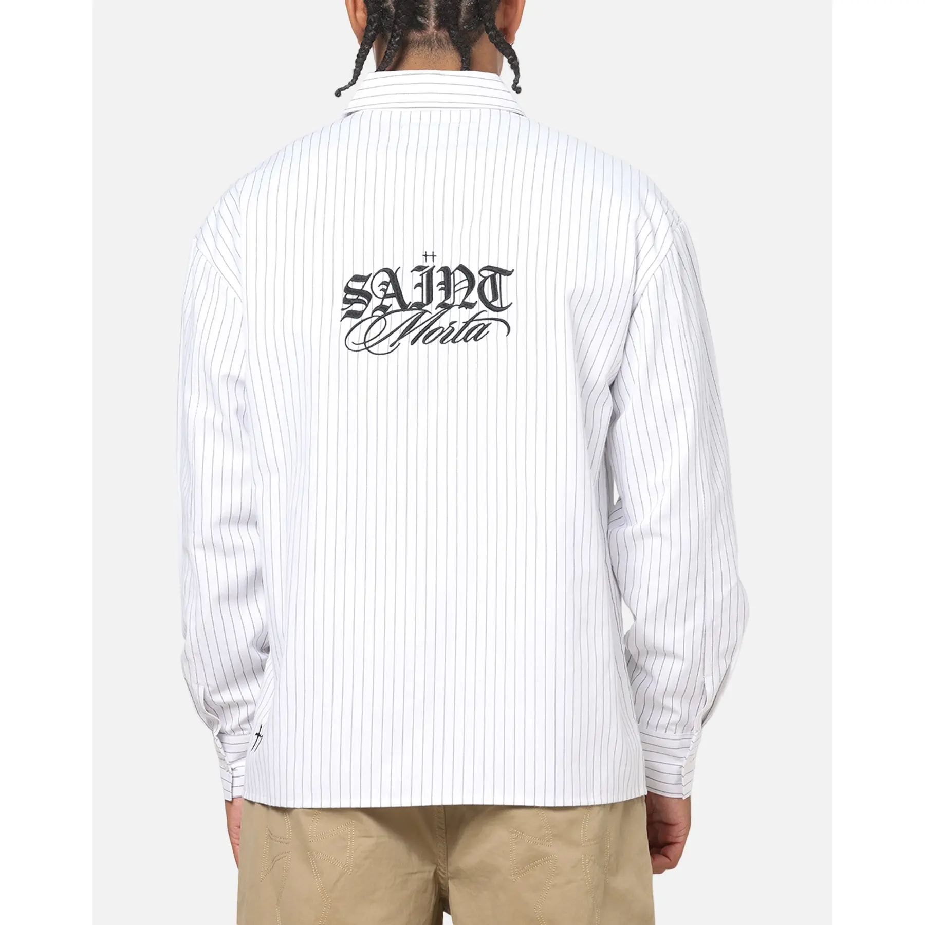 Saint Morta Valhala Pinstripe Long Sleeve Button Up Shirt White/Black