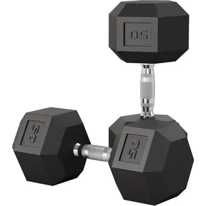 50LBx2 Hex Dumbbell , Hand Weights Dumbbells Pair with Cast Iron Core, Rubber Encased Coating and Textured Carbon Steel Handle,Black