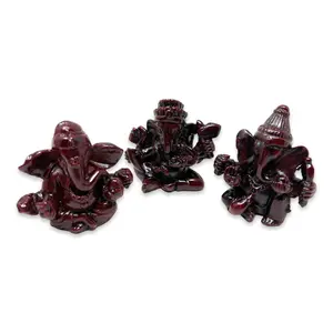 THY COLLECTIBLES Set of 3 Miniature Polyresin Lord Ganesha Figurine Statues - Religious Home Decor, Gift for Good Luck and Success
