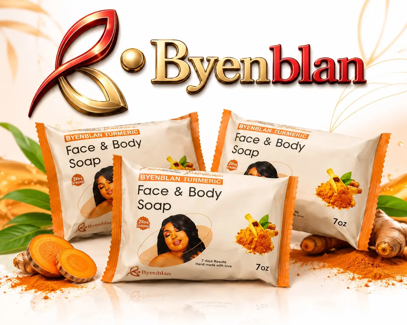 Ansley Boutik Byenblan 3-Pack 7 oz Turmeric Soap - Facial & Body Cleanser for Bath & Shower (Beauty & Personal Care, Bath & Body Care, Soaps)