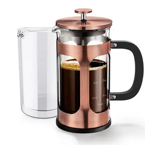 Veken French Press Plunger Coffee Maker Cafetière, Double Wall Heat Resistant Borosilicate Glass Coffee Press,Cold Brew Coffee Pot for Kitchen and Gifts, Dishwasher Safe, Dark Pewter (27 Ounce/800 ml)