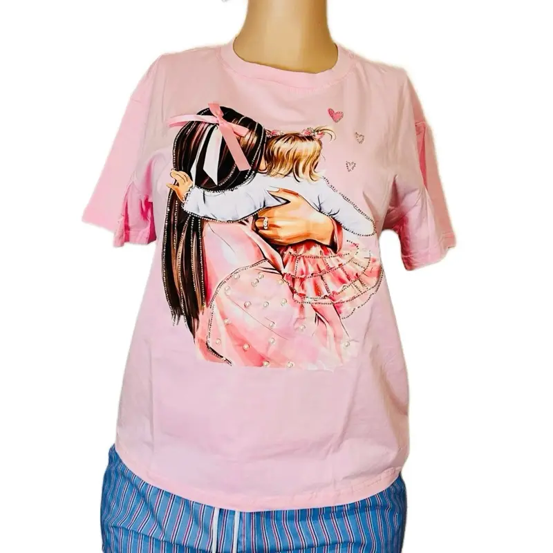Women's Casual Beaded 'MAMA' Graphic Crew Neck T-Shirt, a Short Sleeve Sports Essential for Family Outfits, Comfortable, Round Neck, Women's Clothes, Light Color, Tshirt, Everyday, Style, Piece, Top, Beaded Detail
