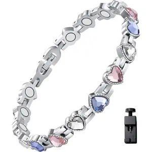 Women's Titanium Steel Magnetic Bracelet with Neodymium Magnets & Sparkling Crystals, Stylish Daily Wear Jewelry, Perfect Holiday Gift for Women