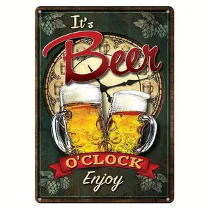"IT'S BEER O'CLOCK ENJOY" Metal Tin Sign, Vintage Plaque Decor Wall Art, Wall, Home Room Decor, Restaurant, Bar, Cafe, Garage, Water-proof, Dust-proof
