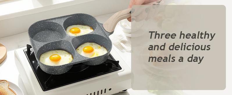 4-Hole Non-Stick Egg Frying Pan with Handle – Multi-Section Omelet & Pancake Skillet, 4-Cup Breakfast Cooker for Eggs, Burgers, Pancakes & Sausage, Compact Induction Compatible Nonstick Kitchen Pan