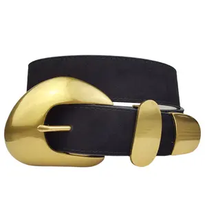 Vintage Brass Statement Buckle Set with Genuine Suede Belt - Leather Accessory for Stylish Looks