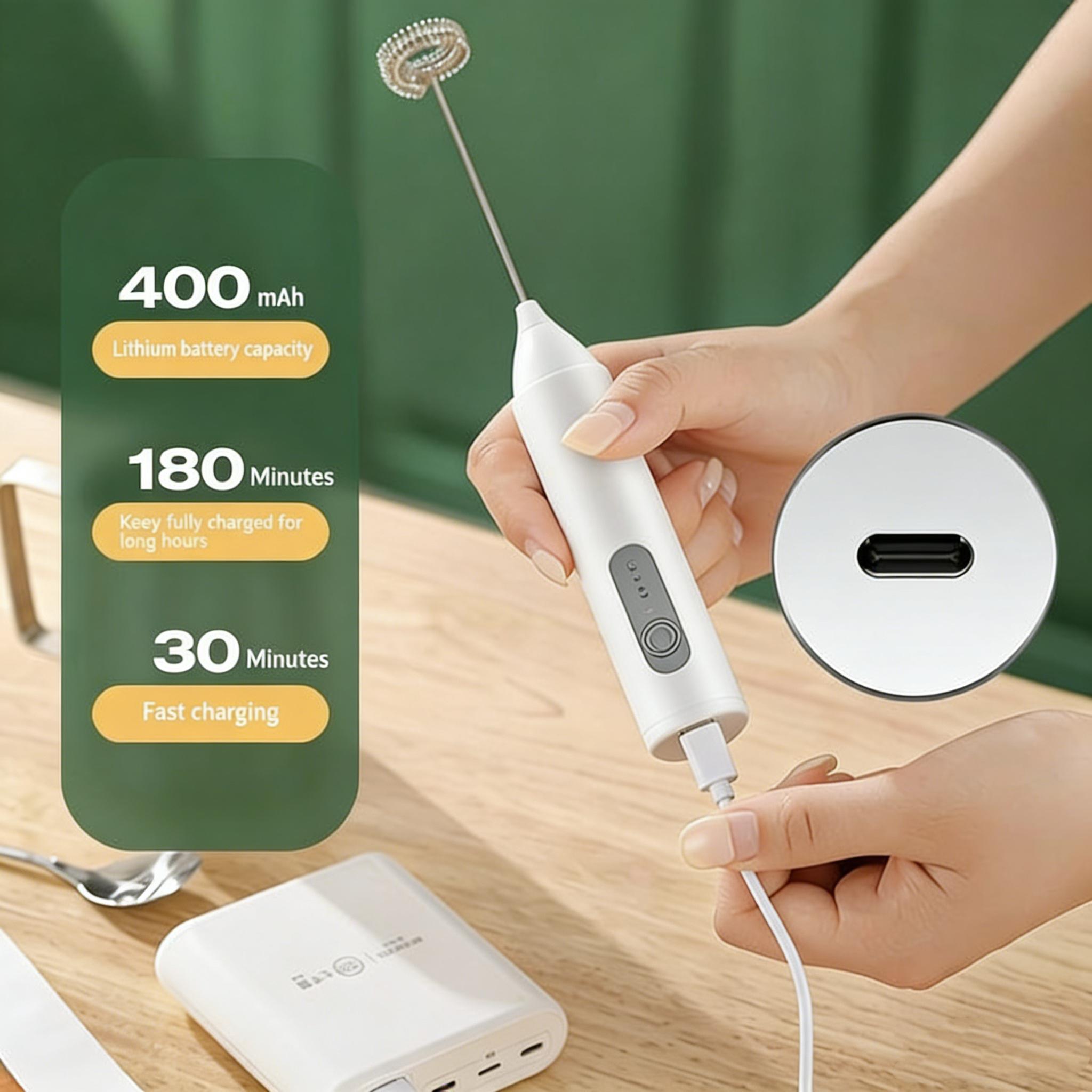 Rechargeable Coffee Frother, Handheld Milk Frother, Rechargeable Electric Blender Coffee Frother, Whisk Drink Mixer, Mini Foamer for Lattes, Cappuccino, Matcha, Hot Chocolate