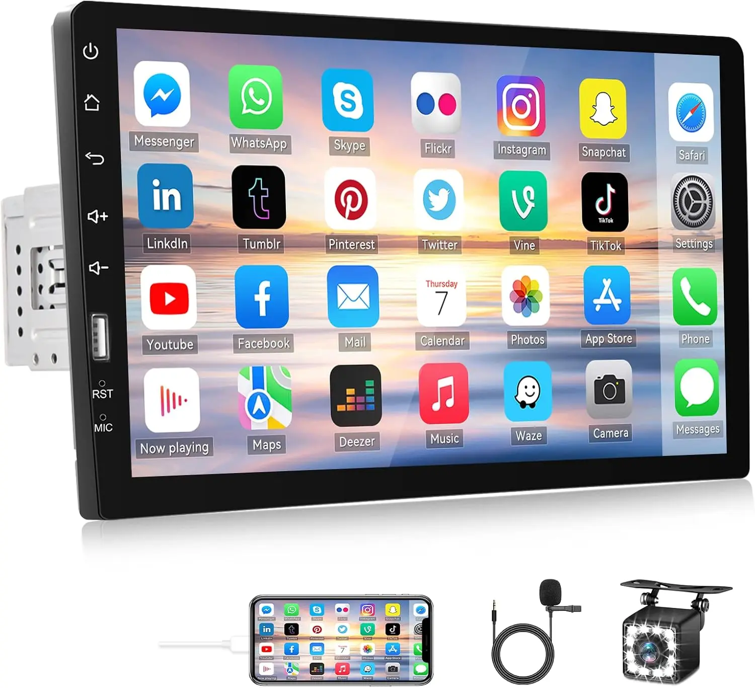 Car Stereo with Car Bluetooth 9 Inch HD Touch Screen Car Stereo with Backup Camera + External Microphone + FM MP5 Player Car Audio Receivers Support Mirror Link SWC USB EQ Car Radio