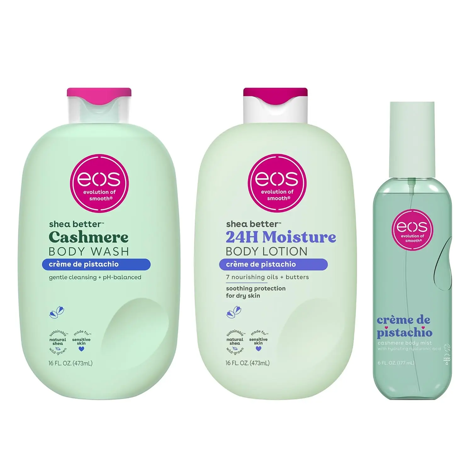 eos Essentials Bundle - Body Wash, Body Mist, Body Lotion - Crème de Pistachio