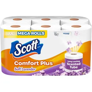 Scott ComfortPlus Toilet Paper with Soft Lavender Scented Tube, 12 Mega Rolls, 310 Sheets per Roll, Septic-Safe, 1-Ply Toilet Tissue Kitchen Wipes