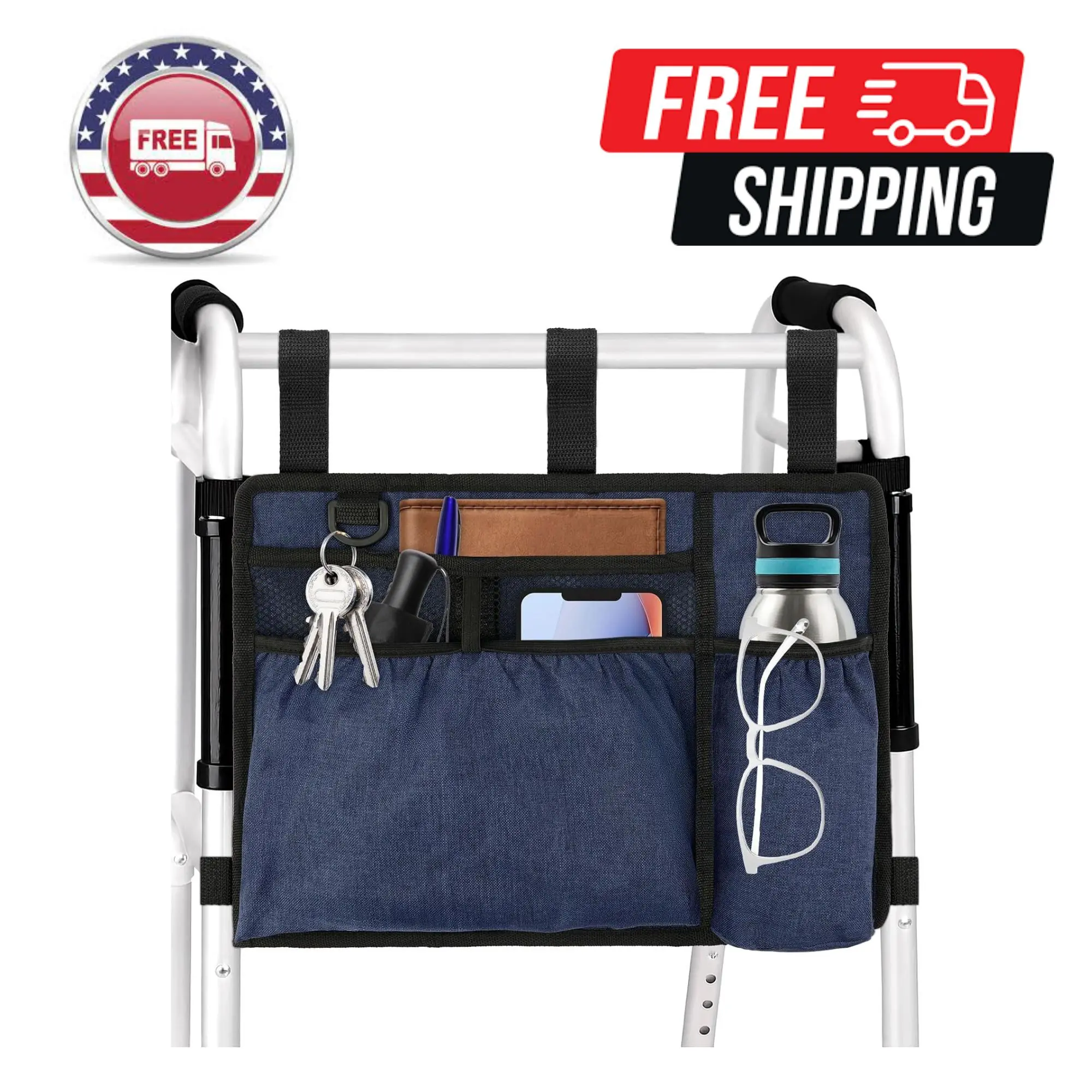 Walker Bag Basket with Cup Holder for Folding Walker Accessories