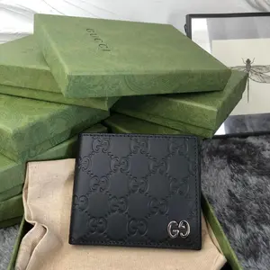 Pre-owned GUCCI Signature GG Embossed Leather Bi fold Wallet Black Silver Hardware