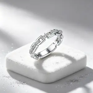 Unisex Chained Geometric Zircon Copper Stackable Ring Silver Gold Jewelry Gift for Girlfriend Promise Ring for Women Men