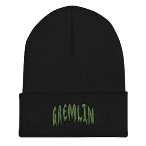 Gremlin Skatewear OG Beanie - Black Knit Hat with Green Logo Embroidery