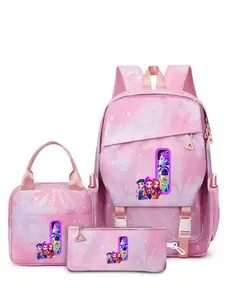 Kpop Girl Group Backpack Set, 3pcs Student Bag with Lunch Box and Pencil Case, Cute Cartoon Travel Laptop Backpack for All Seasons