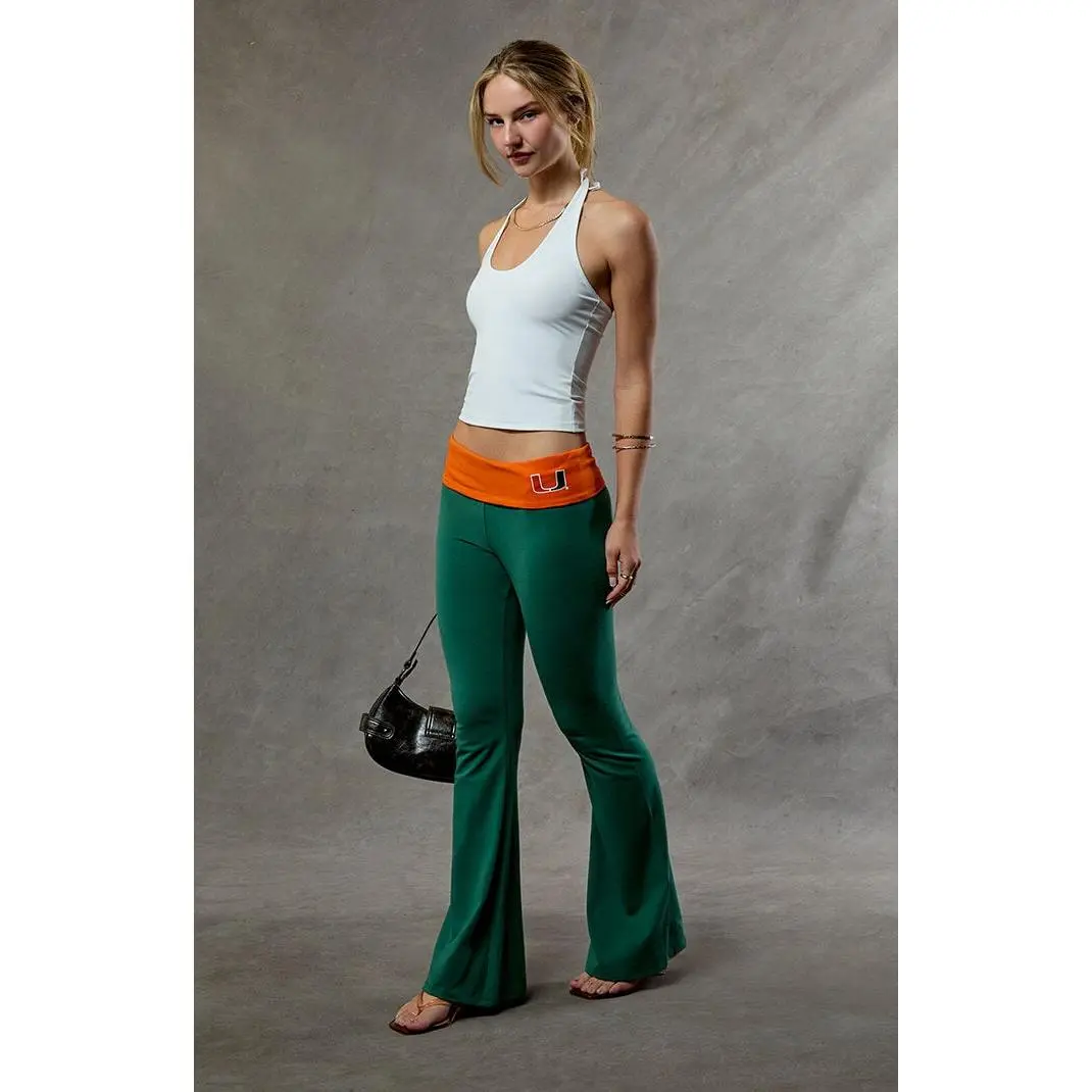 WILD COLLECTIVE Women's Miami Hurricanes Fold-Over Flare Yoga Pants