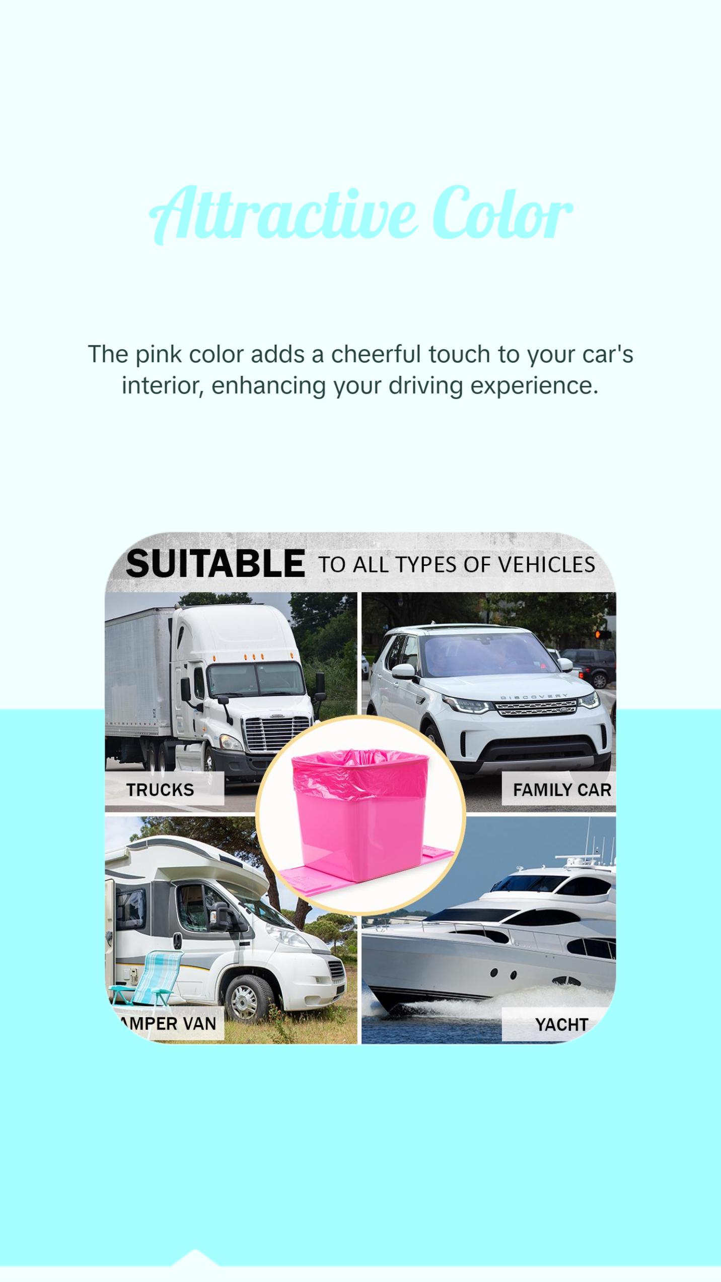 Haussimple Pink Car Trash Can with Stability Flaps Magic Strips & Free Trash Bag Roll Liners Compact Design for Car Organization