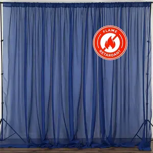 2 Pack 5ftx10ft Navy Blue Chiffon Backdrop Drape Curtains, Durable Flame Resistant Sheer Organza Event Divider Panels With Rod Pockets