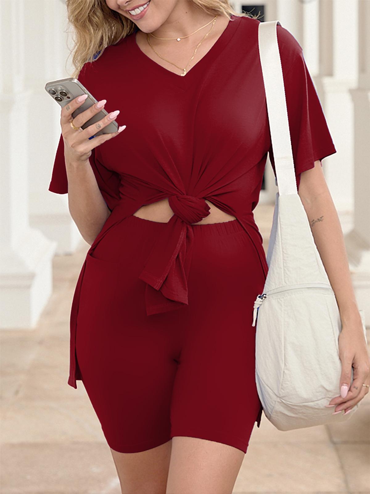2026 New Plus Two Piece Outfits for Women With Pockets - Ladies Short Sleeve Tunic Top & Bodycon Shorts, Breathable Loungewear, Comfortable Fashion for Outdoor Activities,Summer and Spring.M-3XL 2026 New Plus Two Piece Outfits for Women With Pockets - Ladies Short Sleeve Tunic Top & Bodycon Shorts, Breathable Loungewear, Comfortable Fashion for Outdoor Activities,Summer and Spring.M-3XL