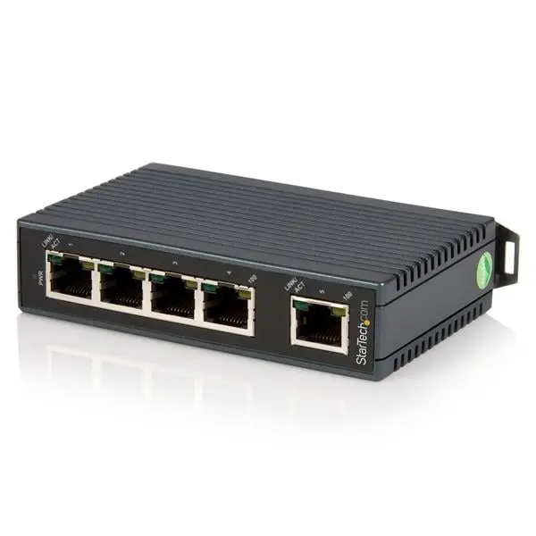Startech 5-Port Compact Industrial Ethernet Switch - 12-48 DC Input, 2.12W Max Power, 4.3H x 2.8L x 1W in., 5.2 oz., Auto MDIX, Auto-Negotiation, Back Pressure Support, 1179133 Hours Lifespan, Ideal for Warehouses, Compact Form, Rj45 Ports