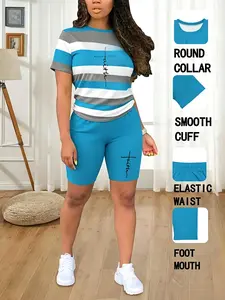 【2026 NEW】Summer Round Neck Short Sleeve Plain Printed T-Shirt Shorts Set Outfit, Casual Matching Set, Casual Fitted letter Pattern, Women's Fashion Womenswear Clothes