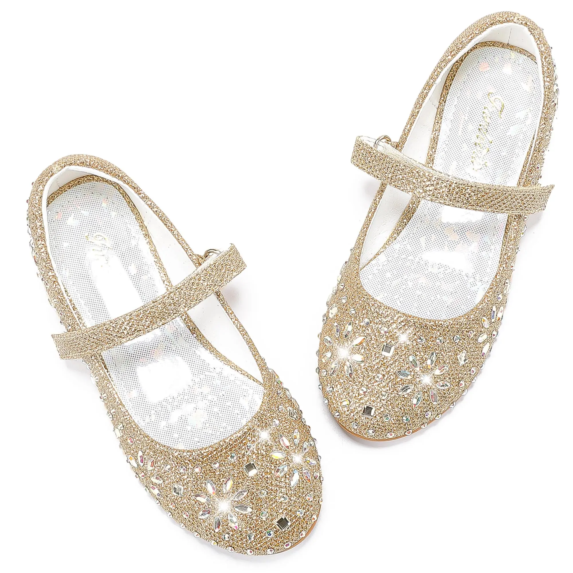 Girls Dress Shoes Mary Jane Flower Wedding Party Bridesmaids Shoes Glitter Princess Ballet Flats for Kid Toddler