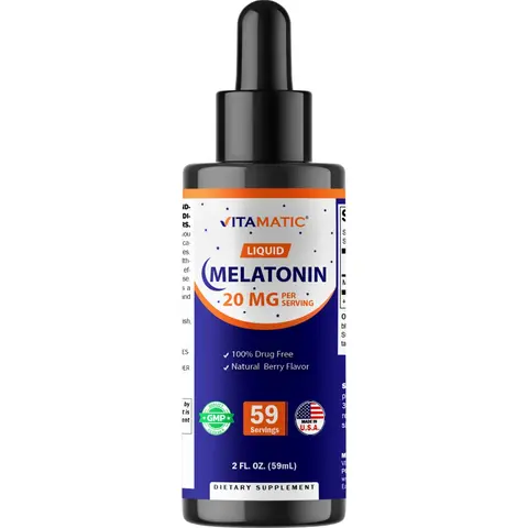 Vitamatic Bioavailable Liquid Melatonin 20mg, Natural Berry Flavor, Sugar-Free, Sodium-Free, 2 fl oz (59 mL) for Relaxation Support