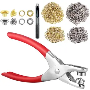 Grommet Eyelet Pliers Tool Kit, 200 pcs 1/4 Inch 6mm (Inside) Grommet Kit with Washers for Leather, Tarps, Belt, Paper Card etc., Grommets Eyelets Kit Includes Hole Puncher