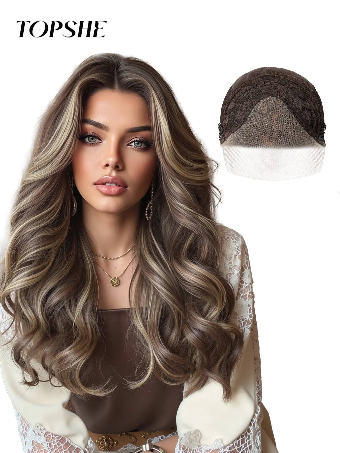 Topshe Lace Front Wig Area 13x4 Medium Long Curly Hair, 18 Inch Heat Resistant Synthetic Fiber, Suitable for Daily Wear, Synthetic Material Wigs, Heat Resistant Wigs, Lace Frontal Wig
