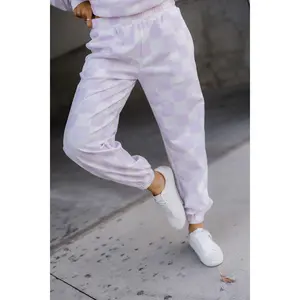 University Joggers - Fresh Start | Womenswear Lounge Pants Purple Checkered | Comfy Casual Stretchy Matching | Plus Size | Dopamine