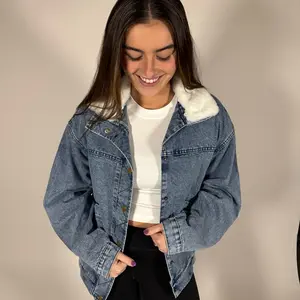 Oversized Lapel Faux Fur Lined Denim Jacket