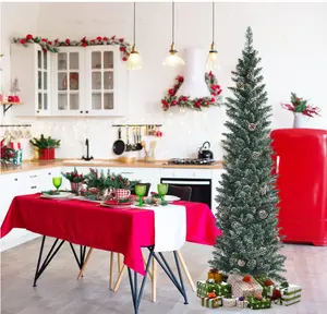 Christmas Tree, Snow Flocked Slim Xmas Tree W/ 31 Pine Cones, Folding Metal Stand, 267 PVC Branch Tips, Snowy Pine Tree for Home Office Indoor Décor