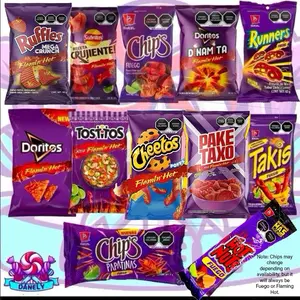 Sabritas Flaming Hot & Barcel Fuego & Leo & Bokados Fuego Variety Pack - 12pz Snack Chips Spicy Flavor Crispy Crunchy